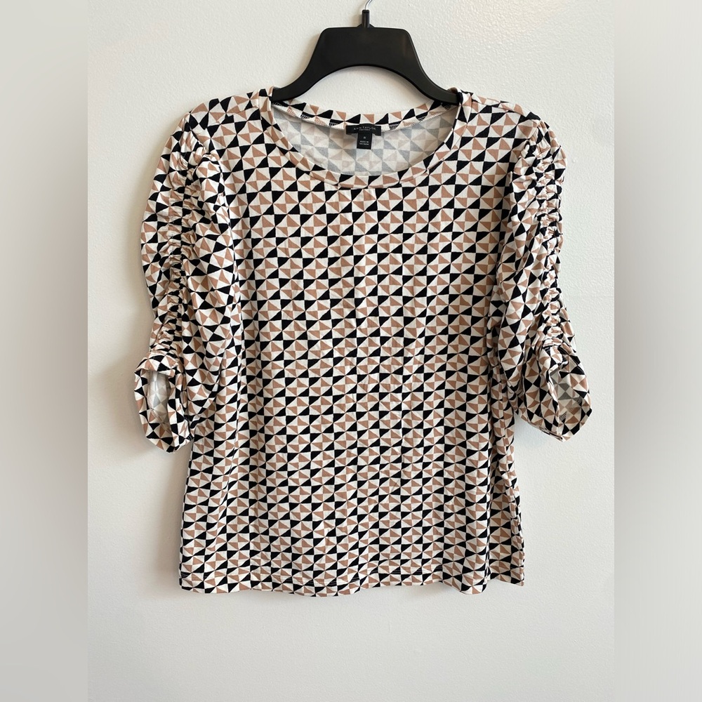 Ann Taylor Geometric Black and Cream Blouse